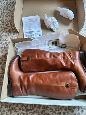 Frye Tall Riding Boots in Rich Cognac Brown Leather